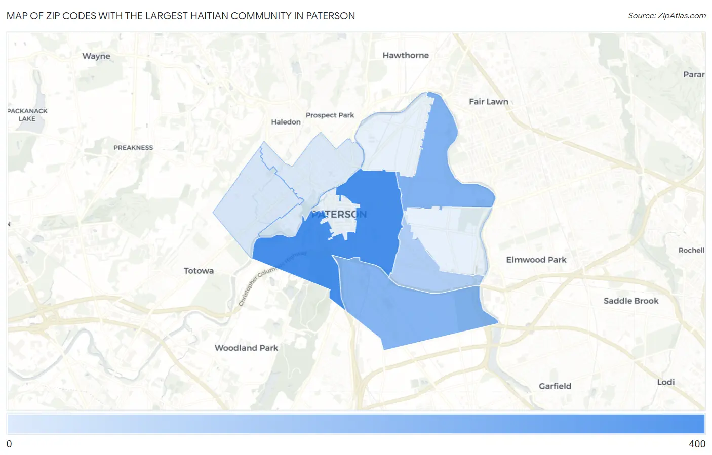 Zip Codes with the Largest Haitian Community in Paterson Map