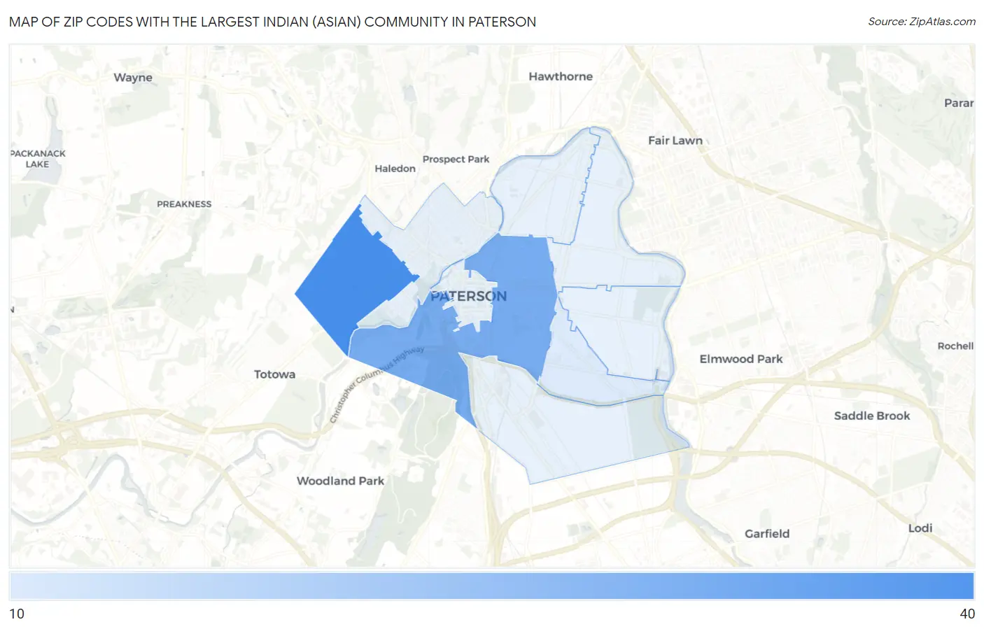 Zip Codes with the Largest Indian (Asian) Community in Paterson Map
