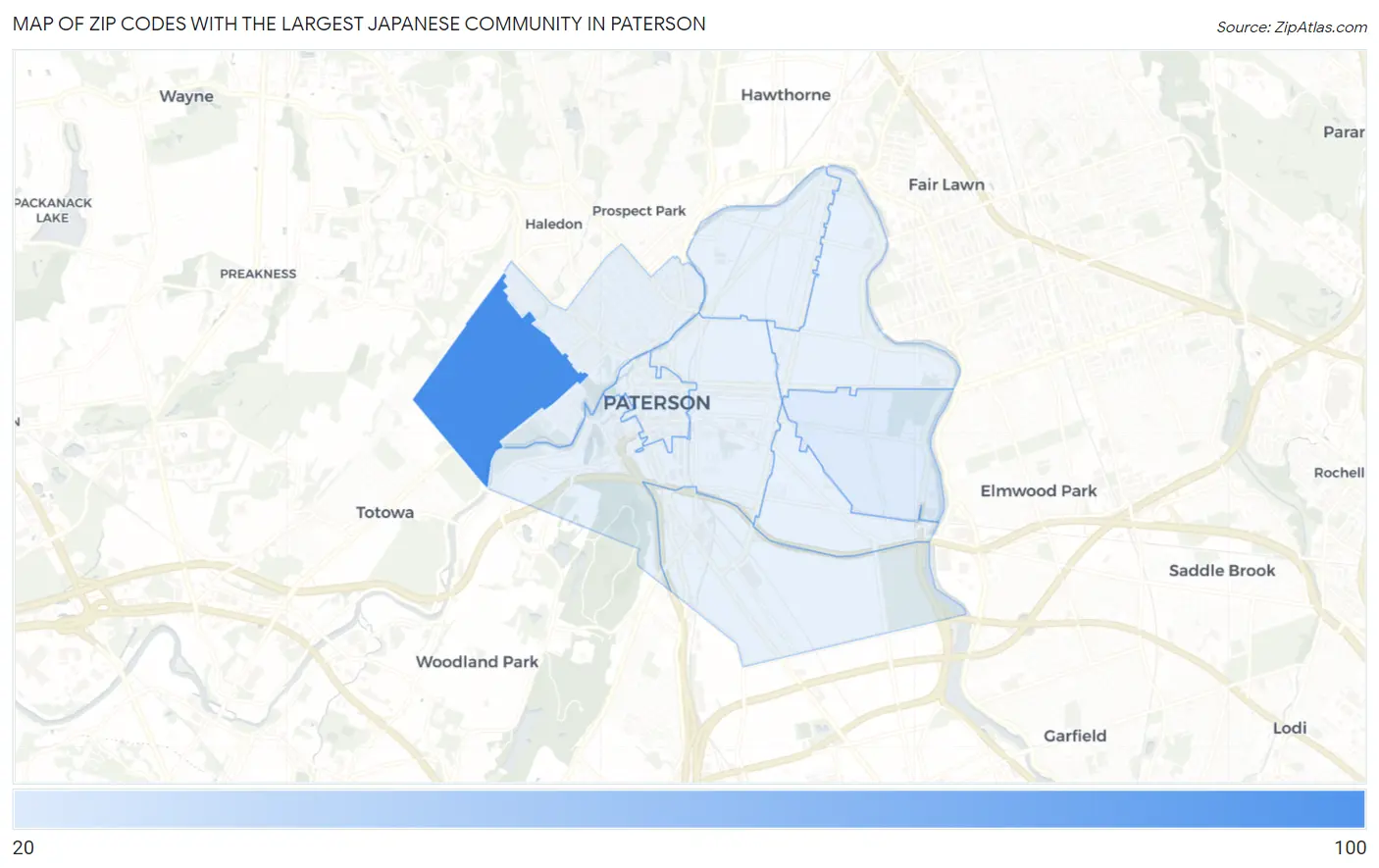 Zip Codes with the Largest Japanese Community in Paterson Map
