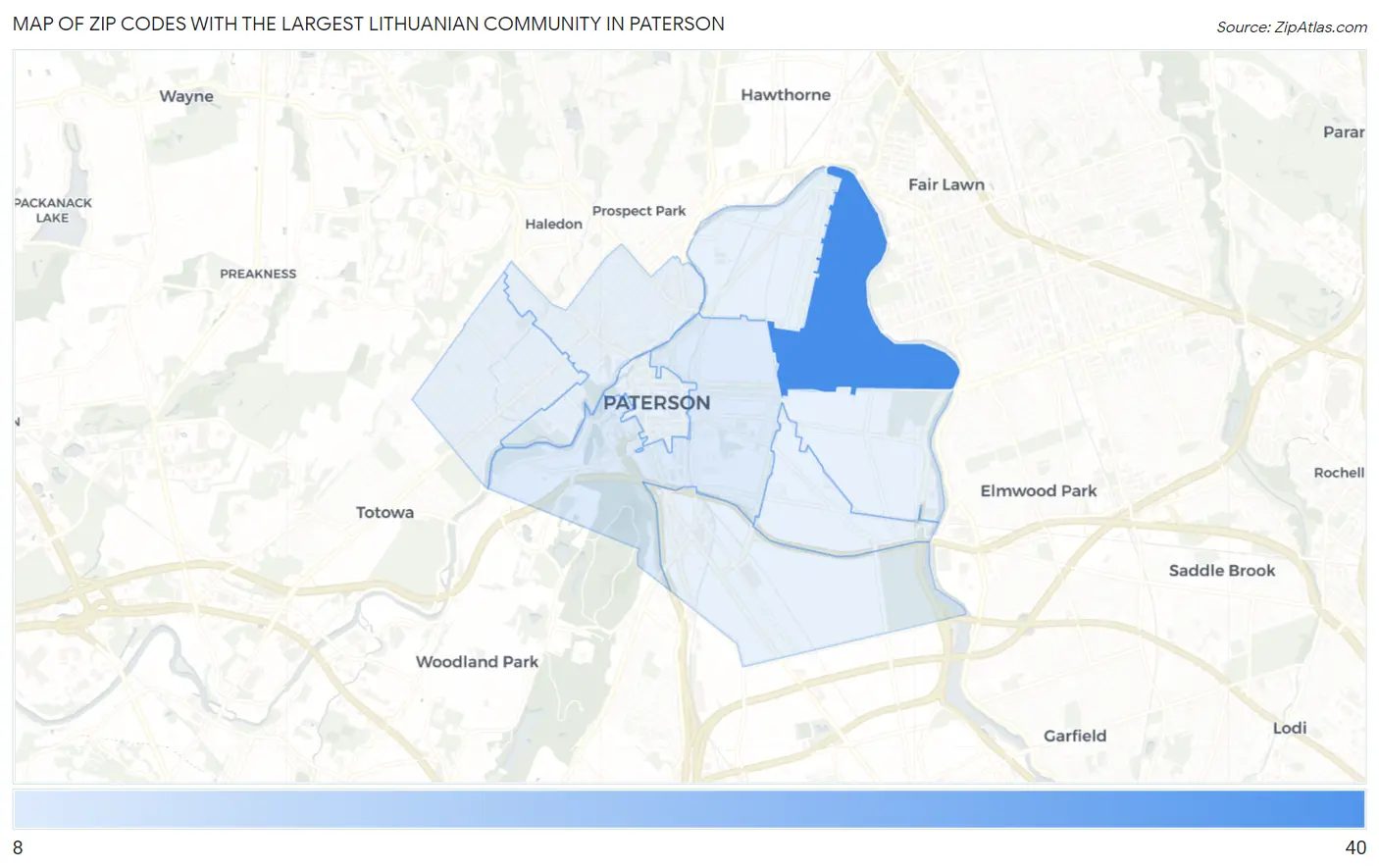 Zip Codes with the Largest Lithuanian Community in Paterson Map