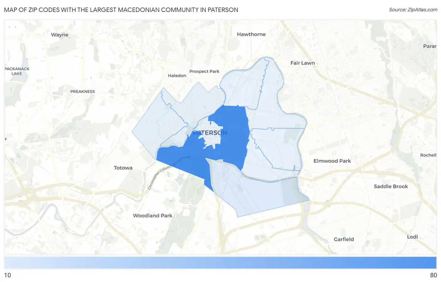 Zip Codes with the Largest Macedonian Community in Paterson Map