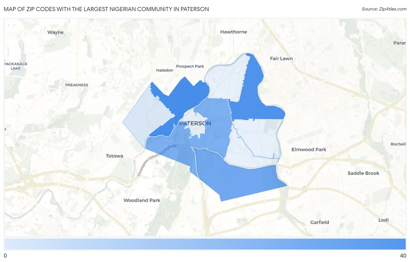 Zip Codes with the Largest Nigerian Community in Paterson Map