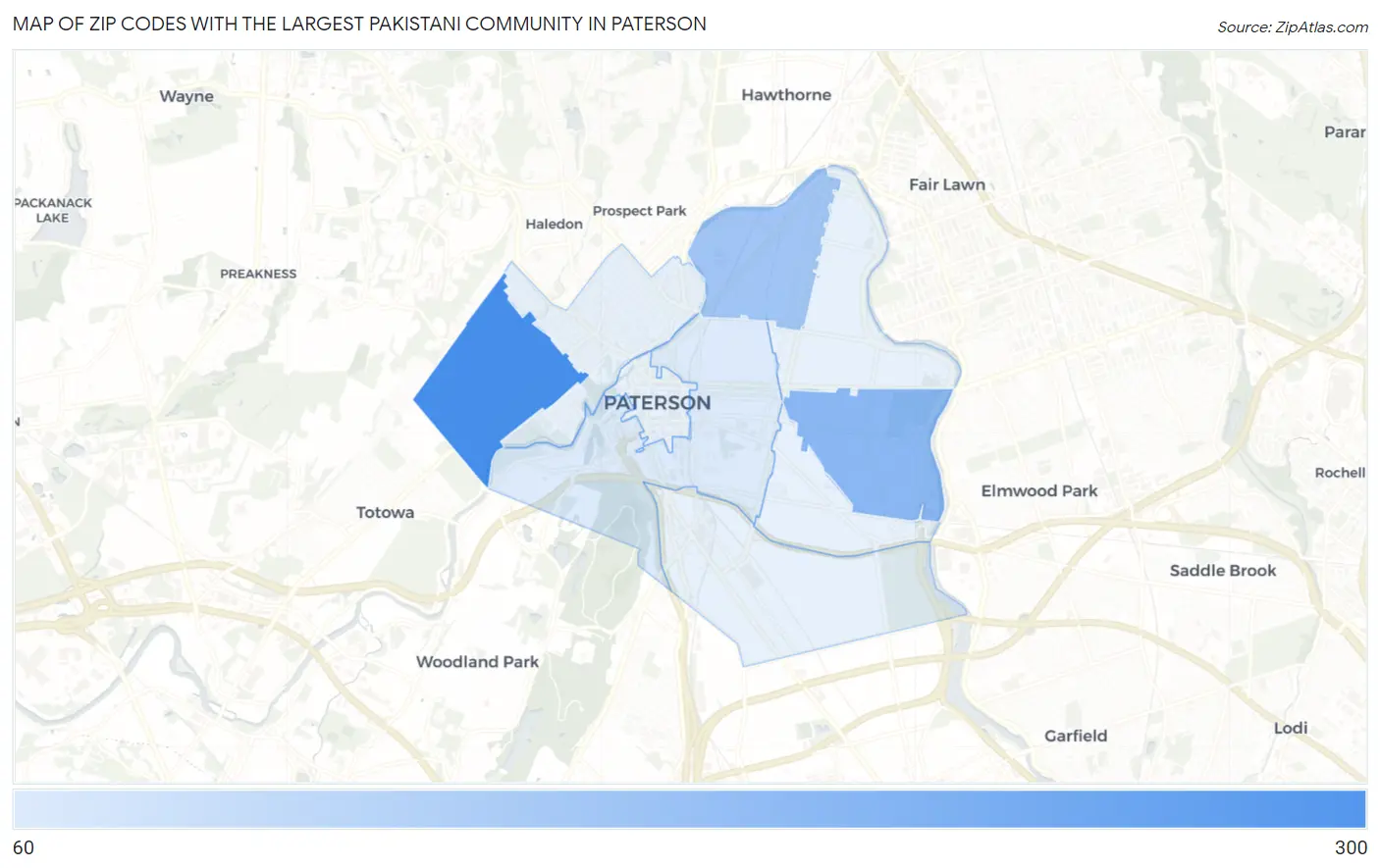 Zip Codes with the Largest Pakistani Community in Paterson Map