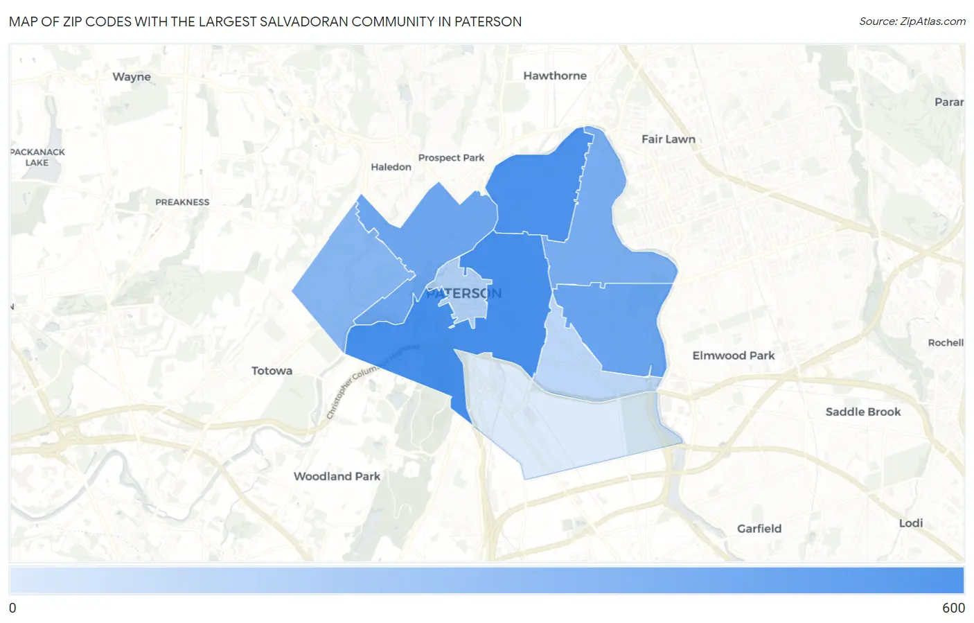 Zip Codes with the Largest Salvadoran Community in Paterson Map