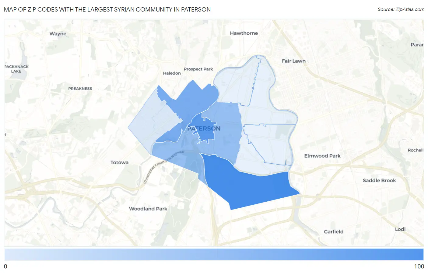 Zip Codes with the Largest Syrian Community in Paterson Map