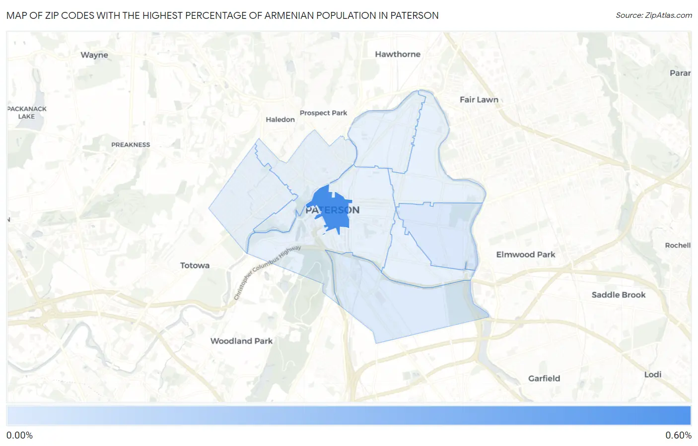 Zip Codes with the Highest Percentage of Armenian Population in Paterson Map