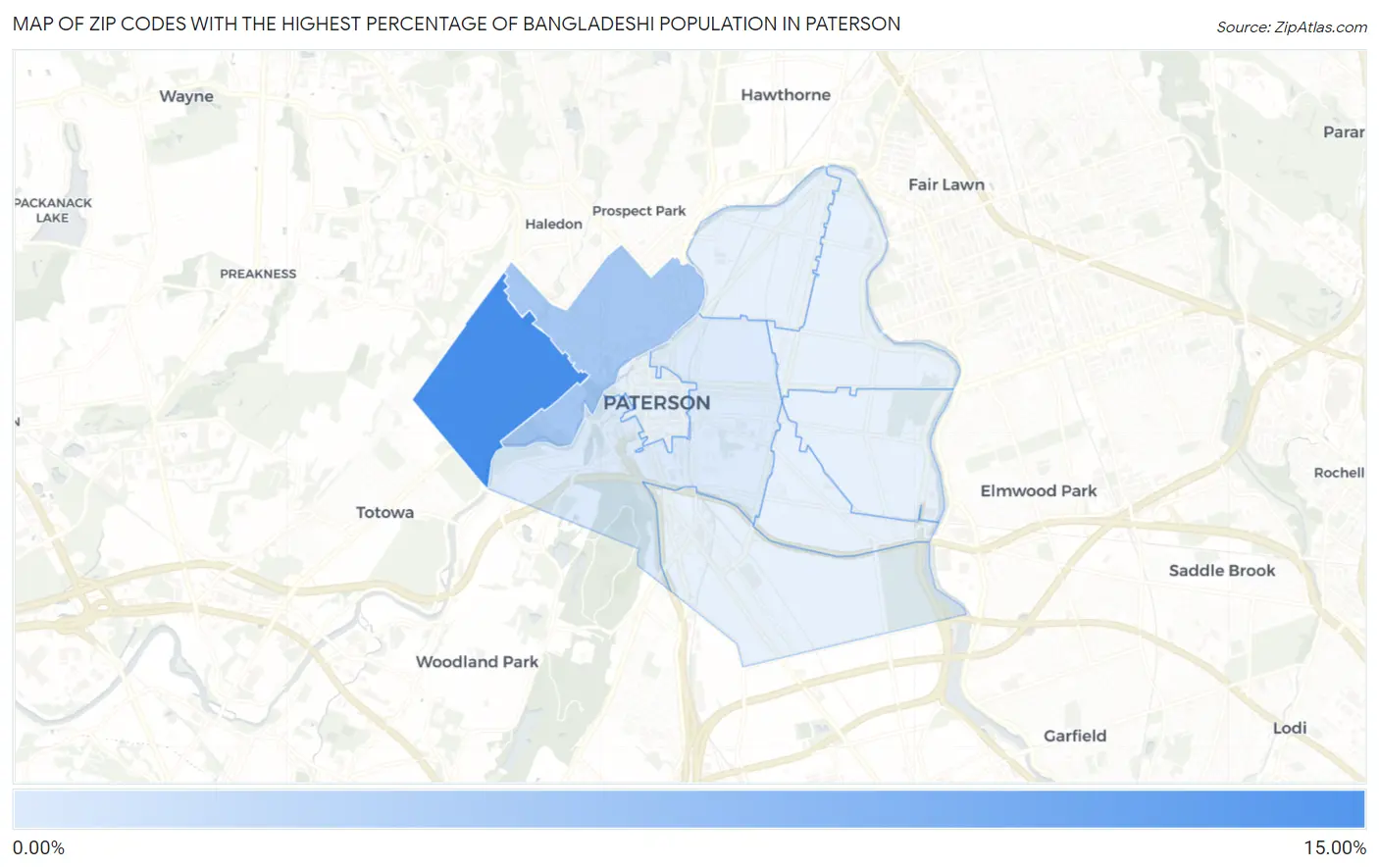 Zip Codes with the Highest Percentage of Bangladeshi Population in Paterson Map