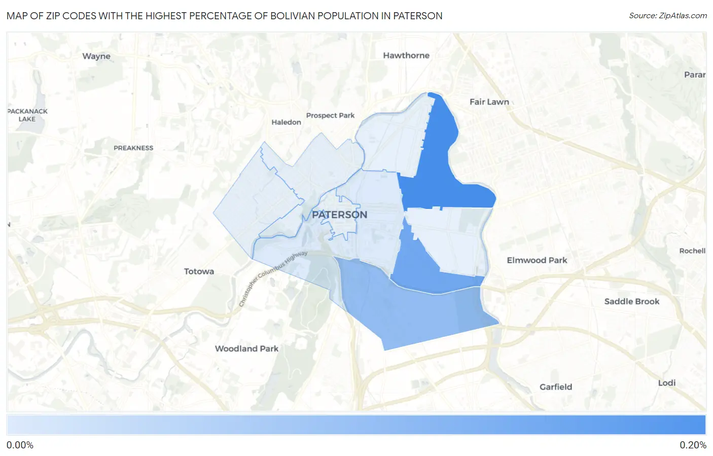 Zip Codes with the Highest Percentage of Bolivian Population in Paterson Map