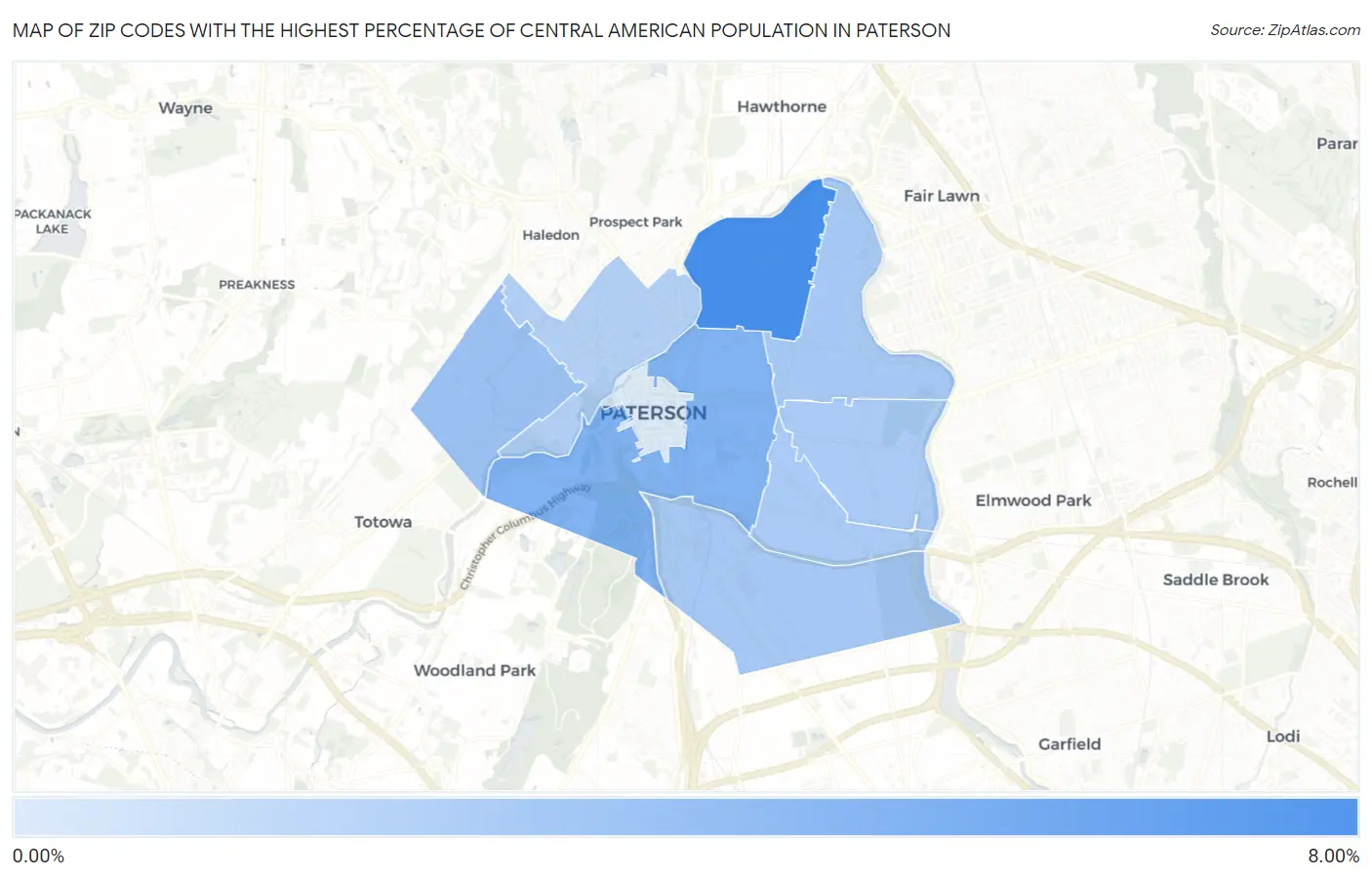 Zip Codes with the Highest Percentage of Central American Population in Paterson Map