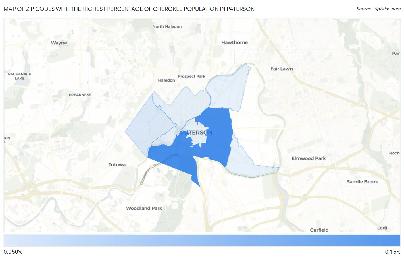Zip Codes with the Highest Percentage of Cherokee Population in Paterson Map