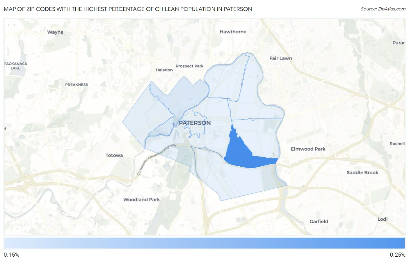 Zip Codes with the Highest Percentage of Chilean Population in Paterson Map