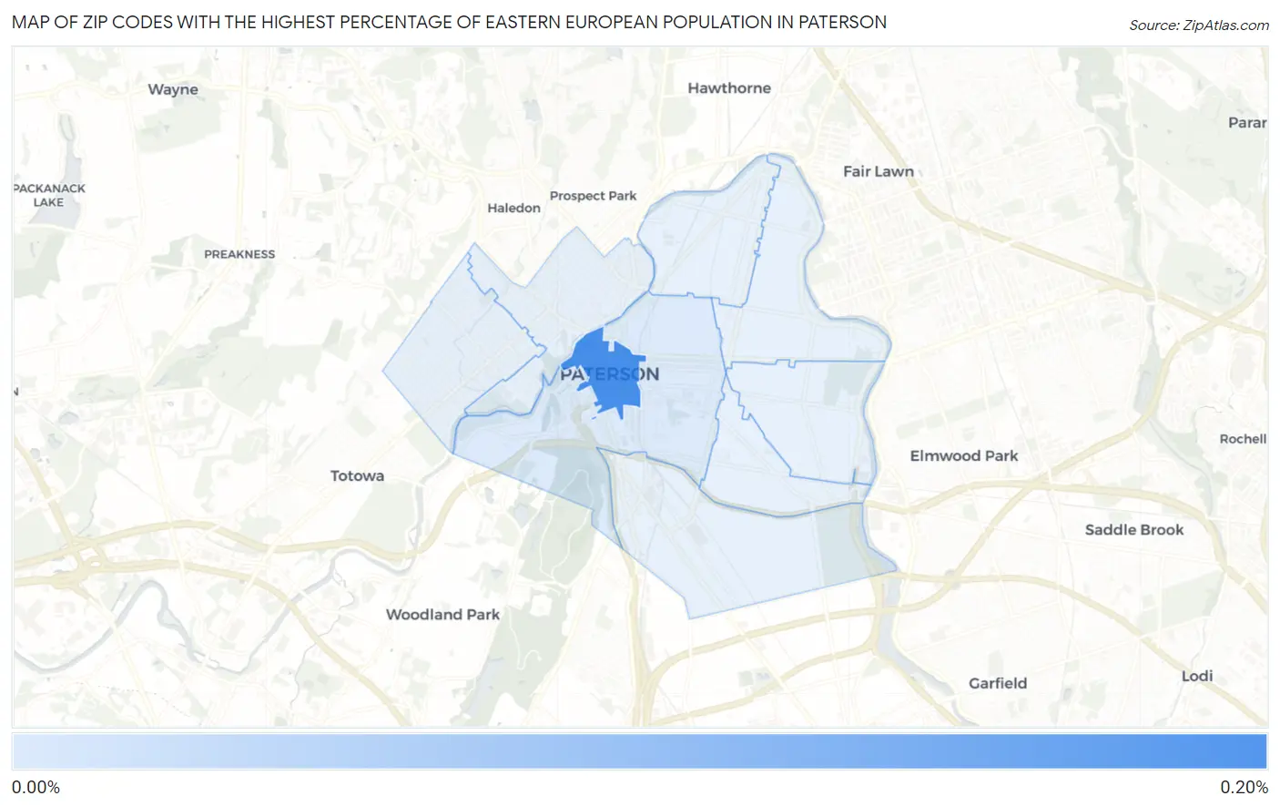 Zip Codes with the Highest Percentage of Eastern European Population in Paterson Map