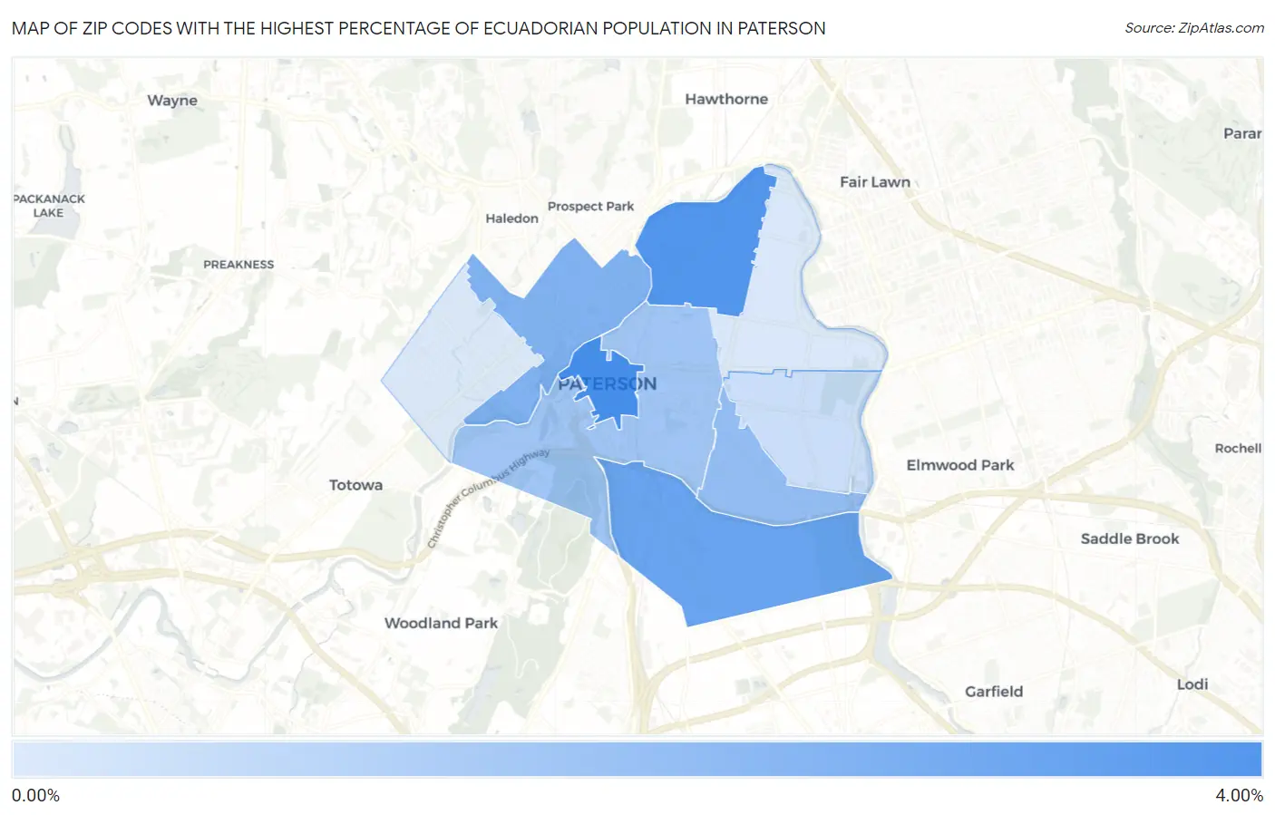 Zip Codes with the Highest Percentage of Ecuadorian Population in Paterson Map