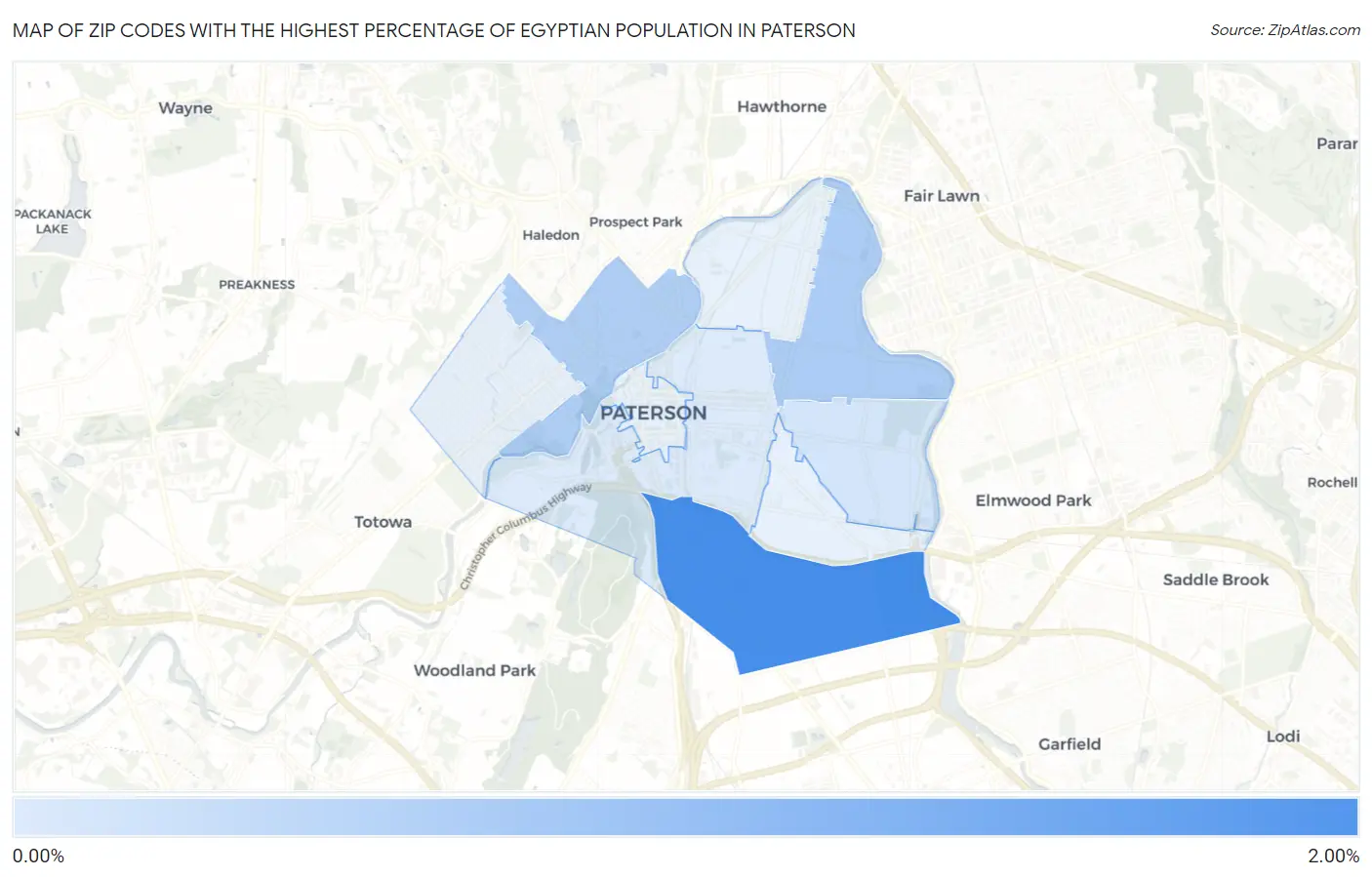 Zip Codes with the Highest Percentage of Egyptian Population in Paterson Map