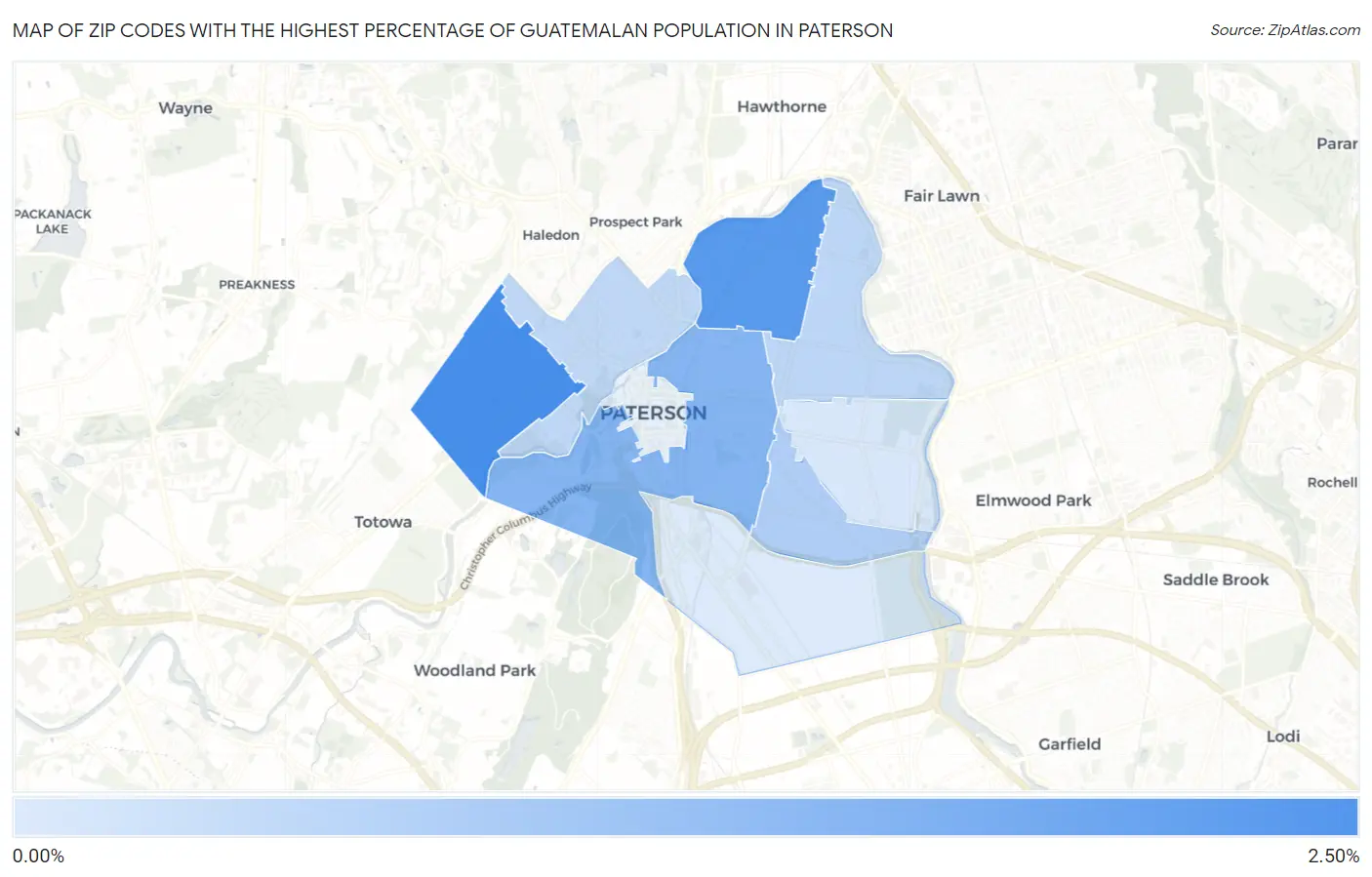 Zip Codes with the Highest Percentage of Guatemalan Population in Paterson Map