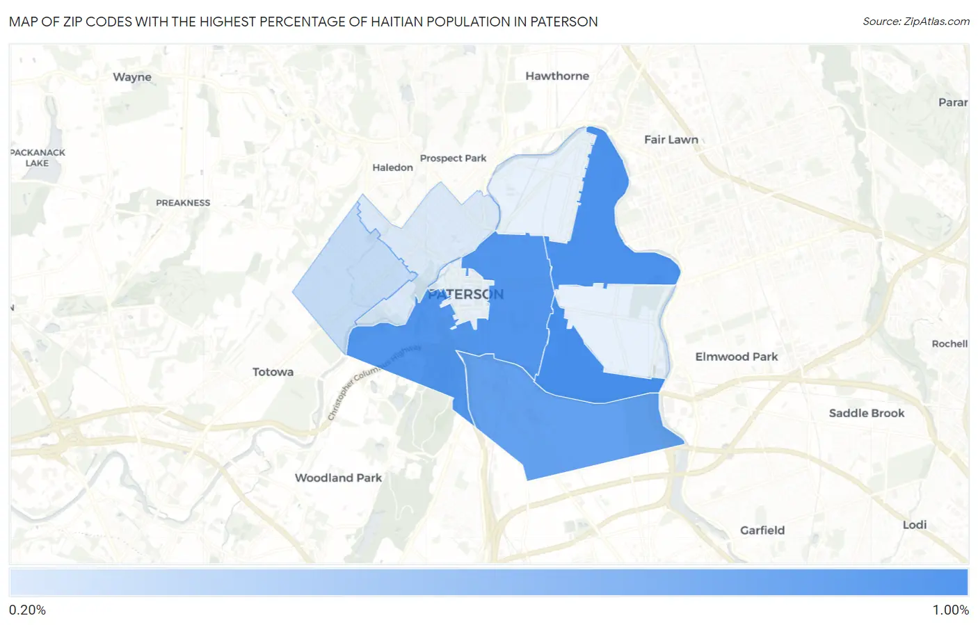 Zip Codes with the Highest Percentage of Haitian Population in Paterson Map