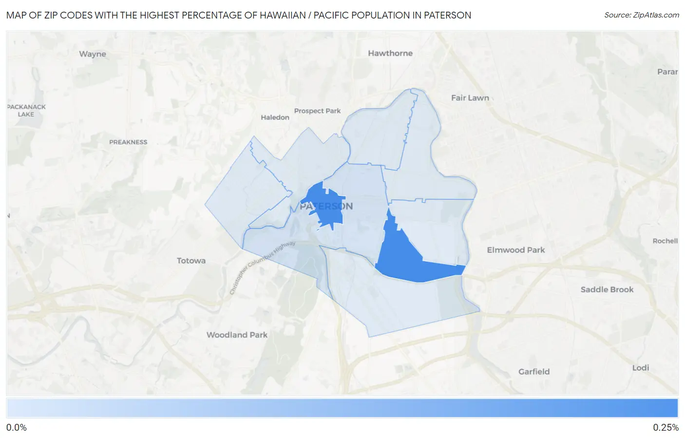 Zip Codes with the Highest Percentage of Hawaiian / Pacific Population in Paterson Map