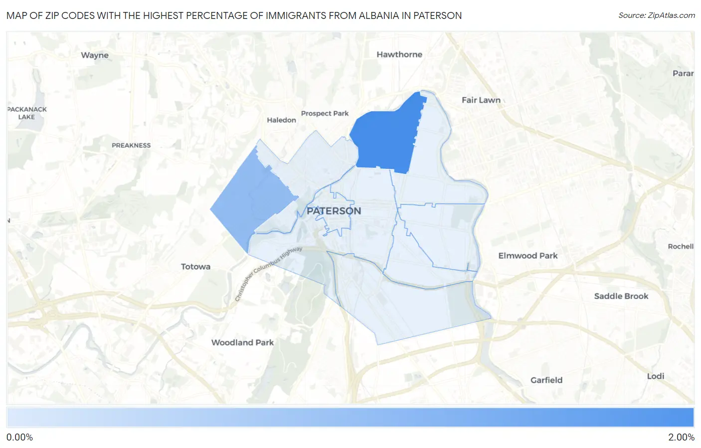 Zip Codes with the Highest Percentage of Immigrants from Albania in Paterson Map