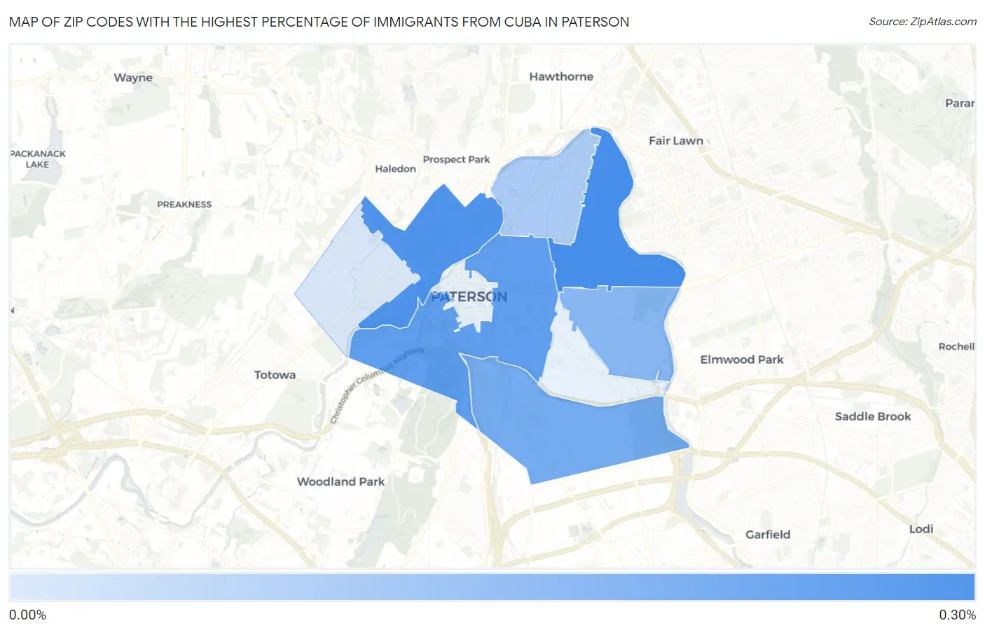 Zip Codes with the Highest Percentage of Immigrants from Cuba in Paterson Map