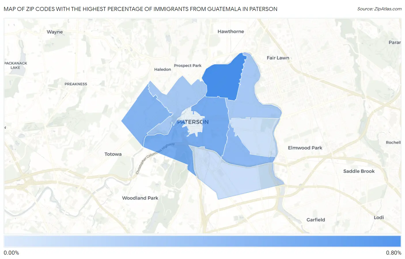 Zip Codes with the Highest Percentage of Immigrants from Guatemala in Paterson Map