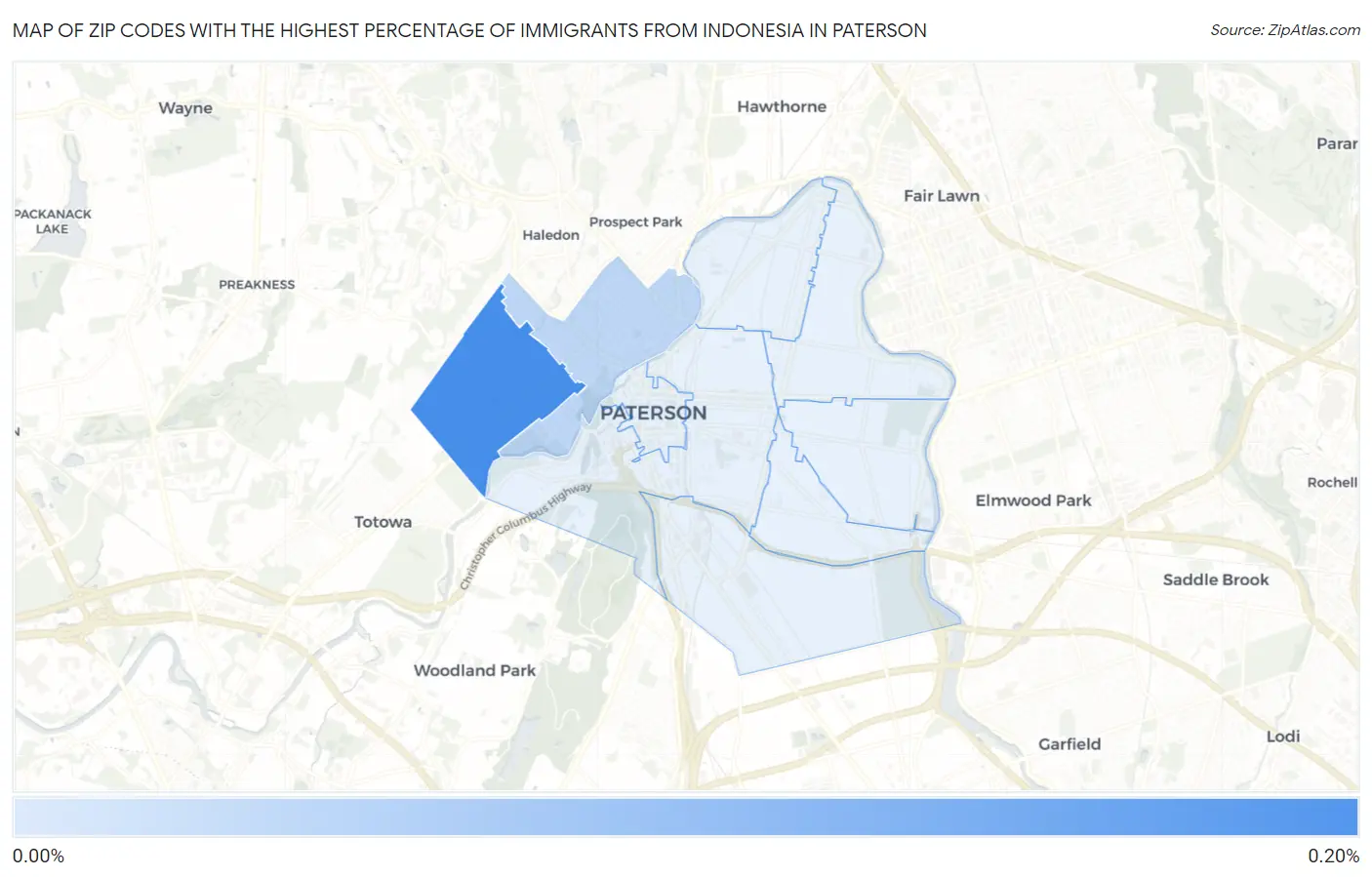 Zip Codes with the Highest Percentage of Immigrants from Indonesia in Paterson Map