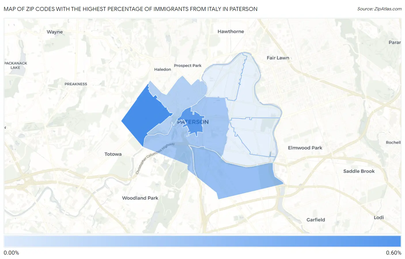 Zip Codes with the Highest Percentage of Immigrants from Italy in Paterson Map