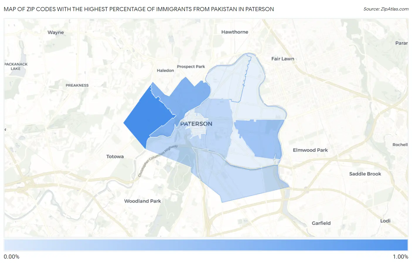 Zip Codes with the Highest Percentage of Immigrants from Pakistan in Paterson Map