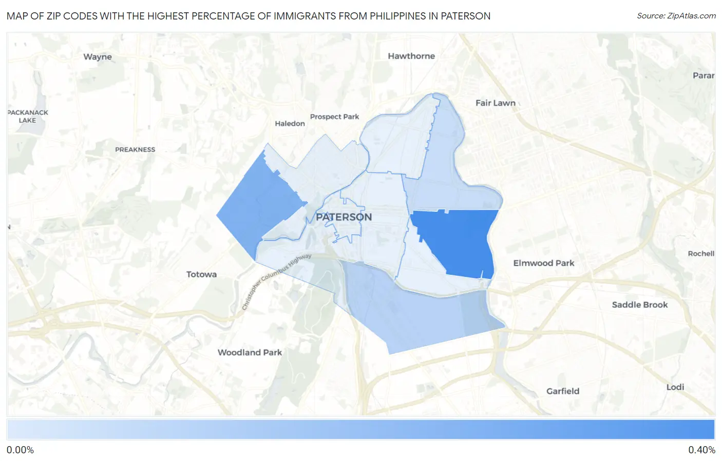 Zip Codes with the Highest Percentage of Immigrants from Philippines in Paterson Map
