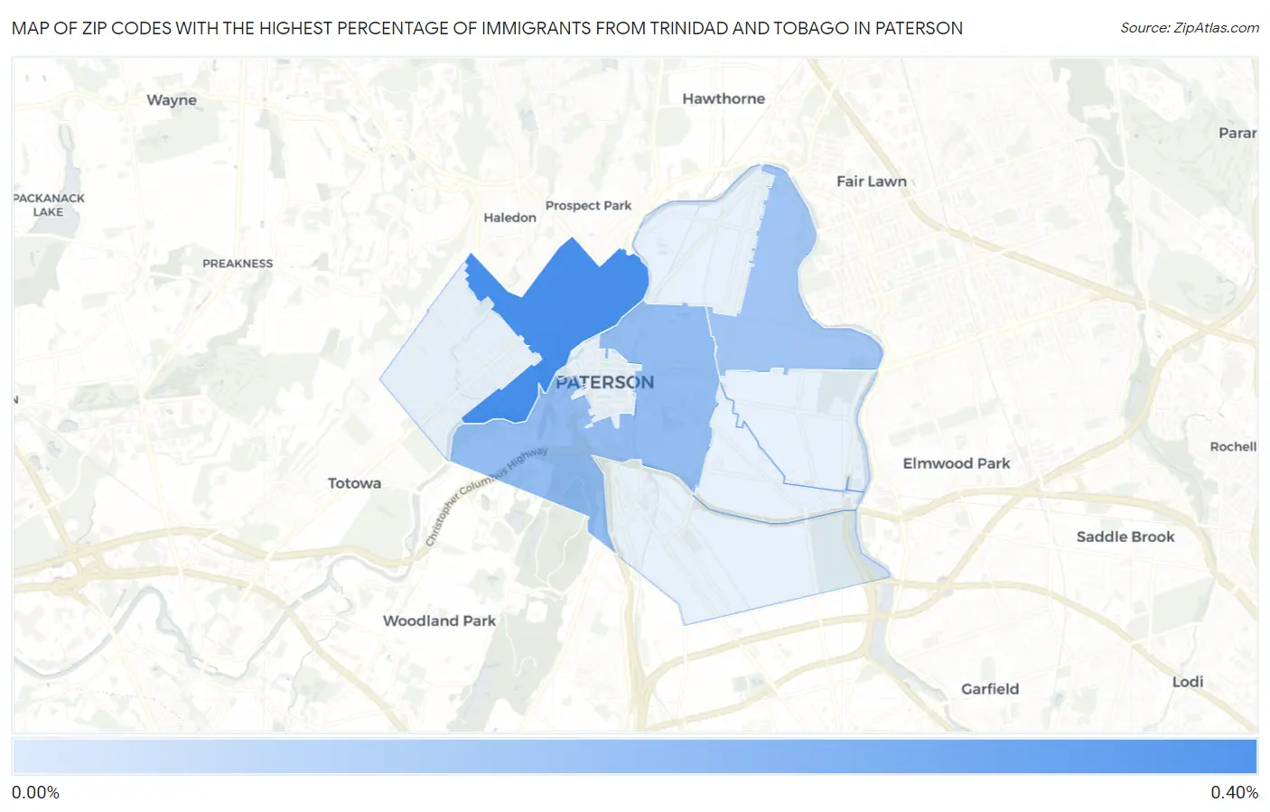 Zip Codes with the Highest Percentage of Immigrants from Trinidad and Tobago in Paterson Map