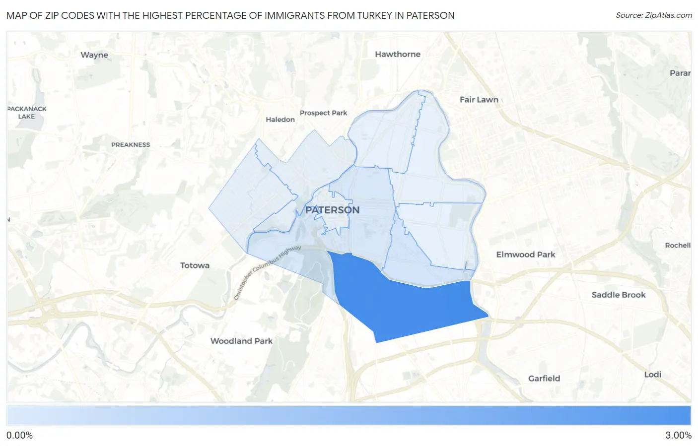 Zip Codes with the Highest Percentage of Immigrants from Turkey in Paterson Map
