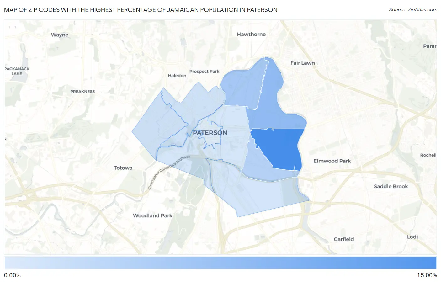 Zip Codes with the Highest Percentage of Jamaican Population in Paterson Map
