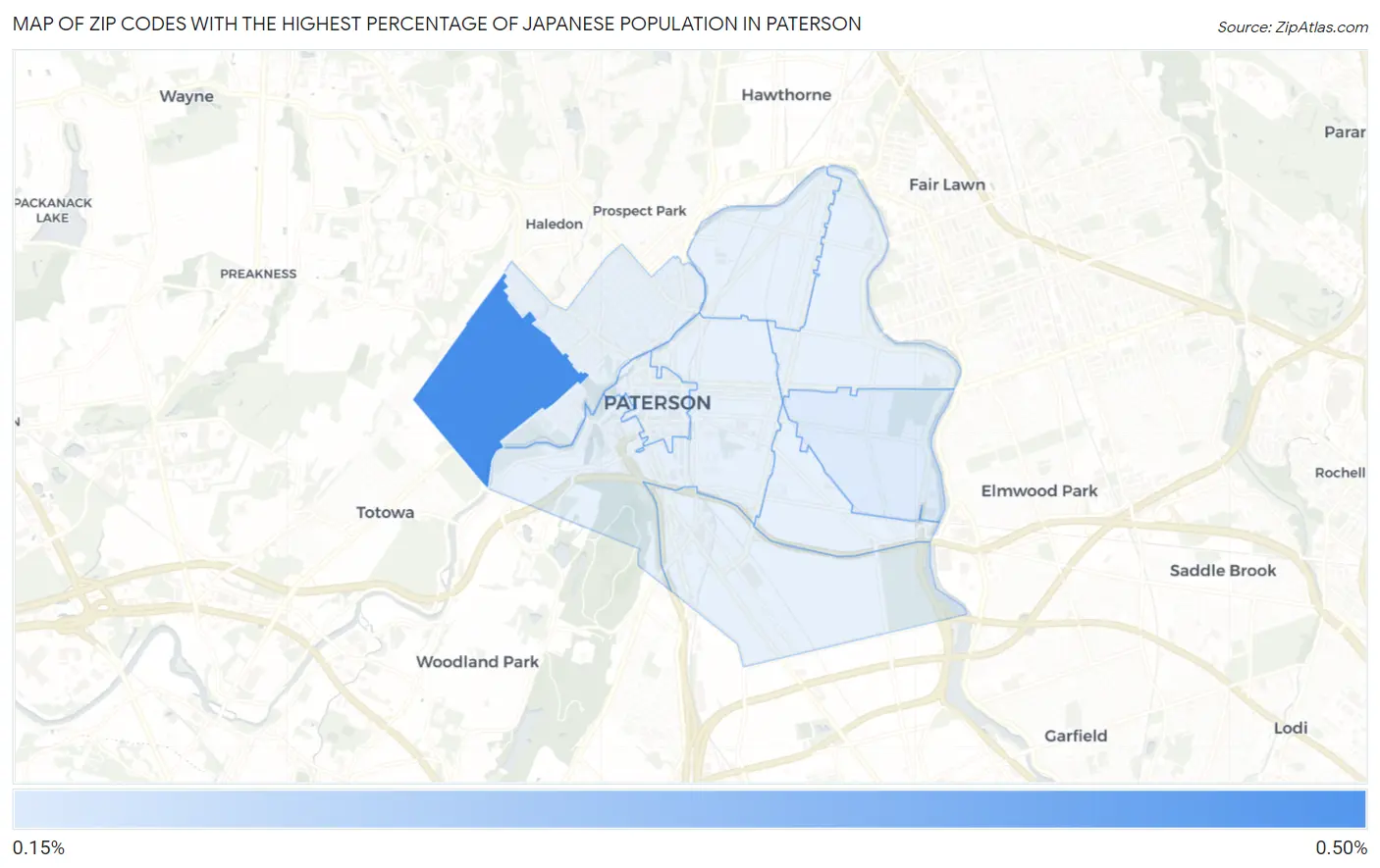 Zip Codes with the Highest Percentage of Japanese Population in Paterson Map