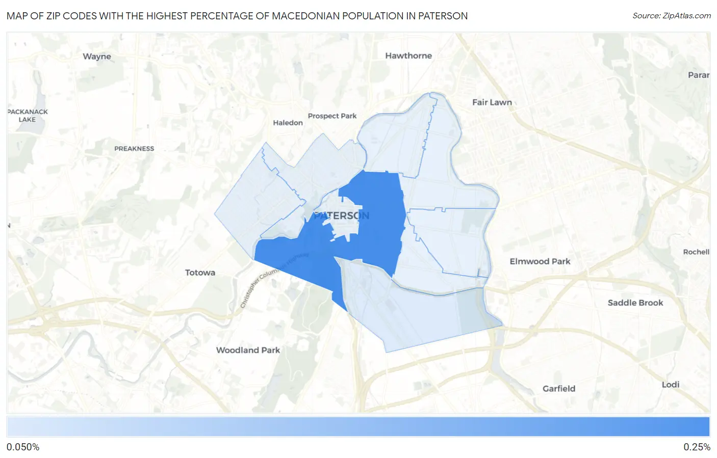 Zip Codes with the Highest Percentage of Macedonian Population in Paterson Map