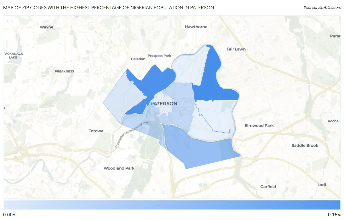 Zip Codes with the Highest Percentage of Nigerian Population in Paterson Map