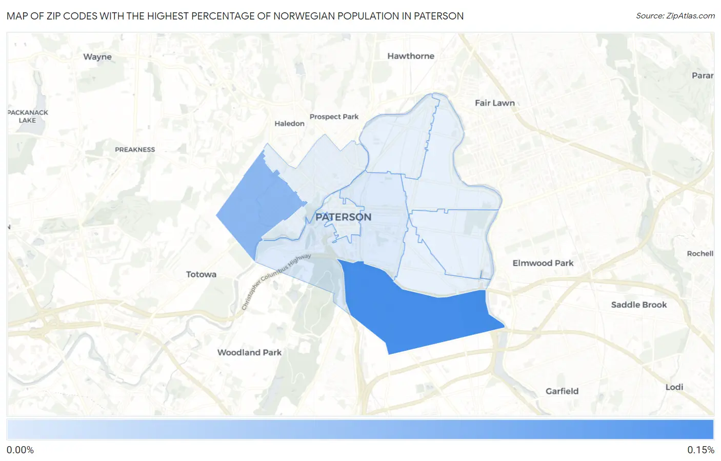Zip Codes with the Highest Percentage of Norwegian Population in Paterson Map