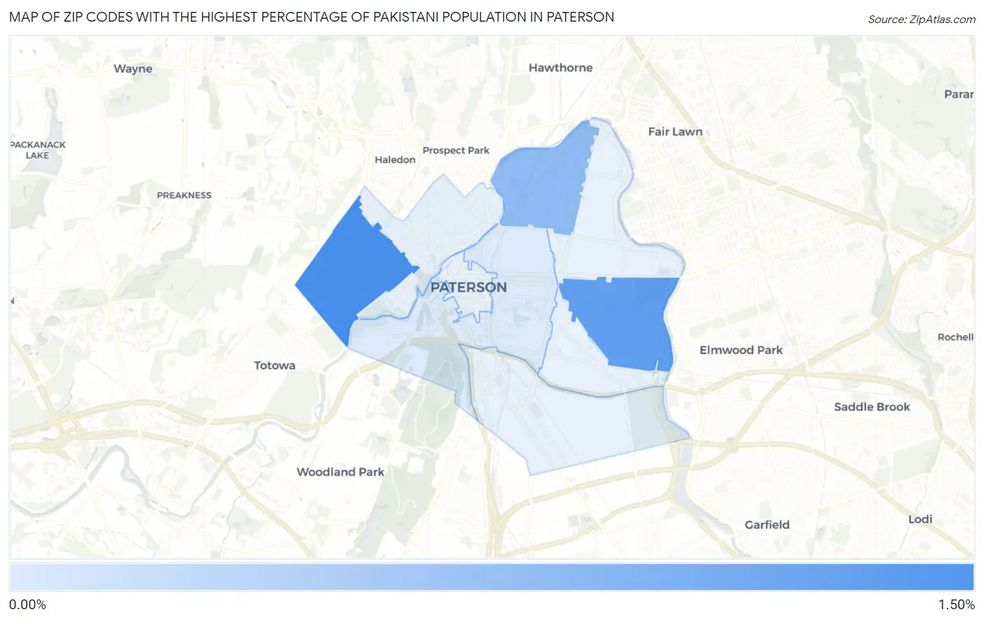 Zip Codes with the Highest Percentage of Pakistani Population in Paterson Map