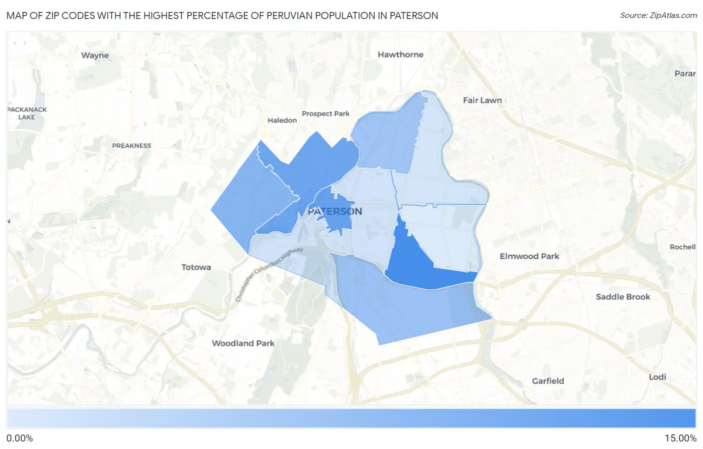 Zip Codes with the Highest Percentage of Peruvian Population in Paterson Map