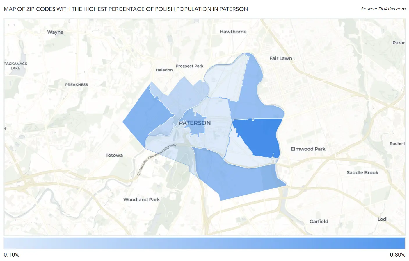 Zip Codes with the Highest Percentage of Polish Population in Paterson Map