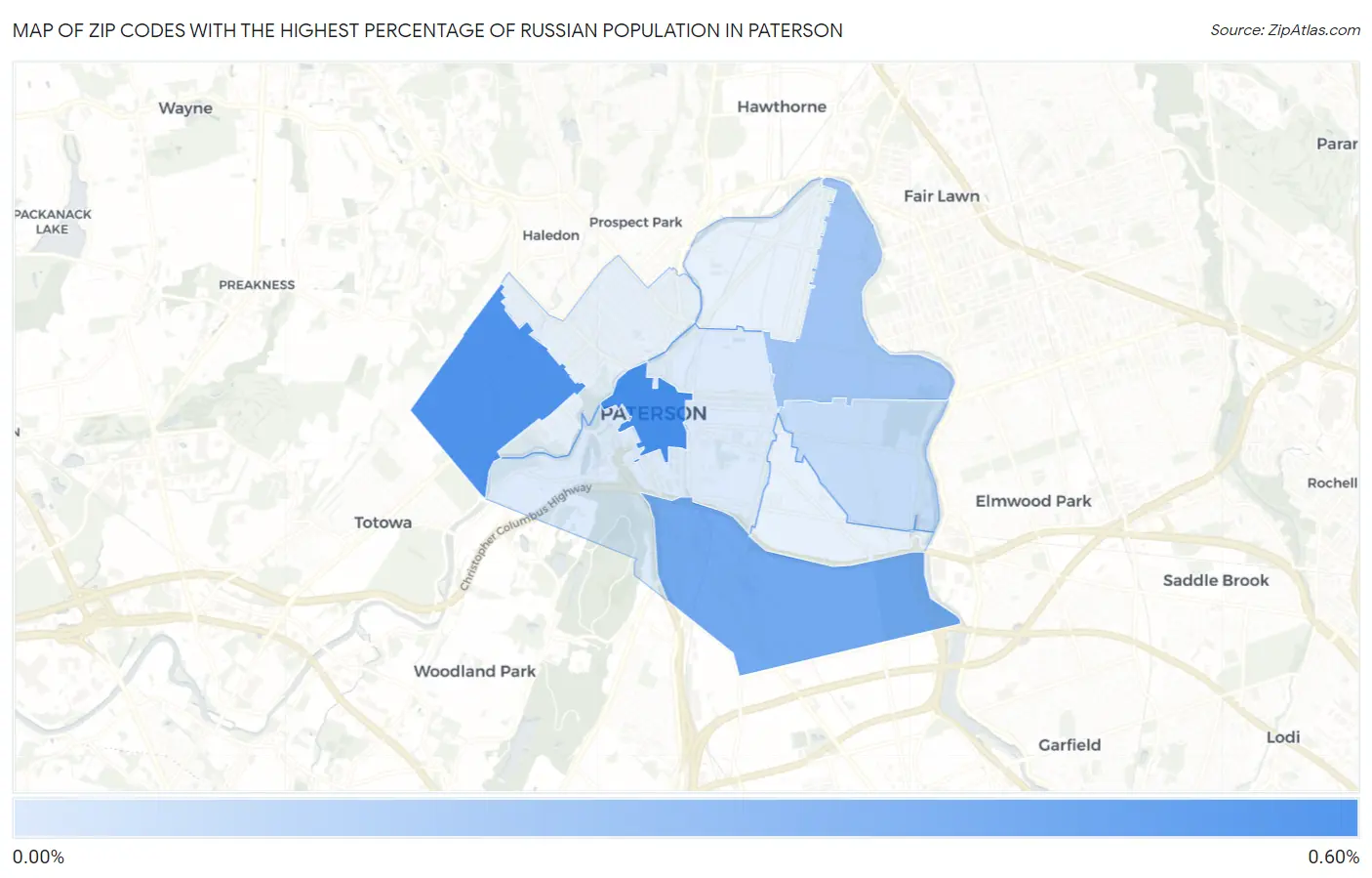 Zip Codes with the Highest Percentage of Russian Population in Paterson Map