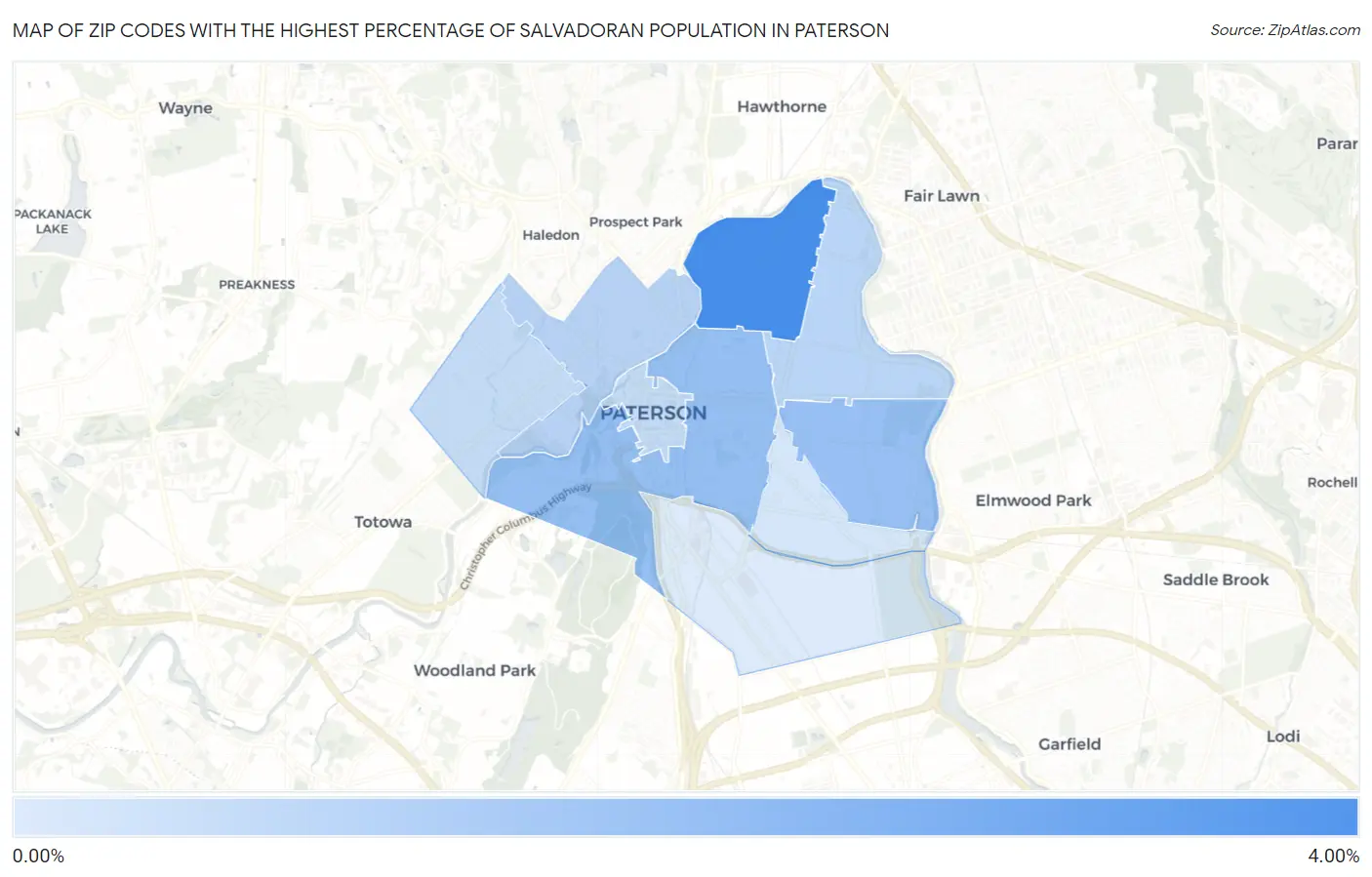 Zip Codes with the Highest Percentage of Salvadoran Population in Paterson Map