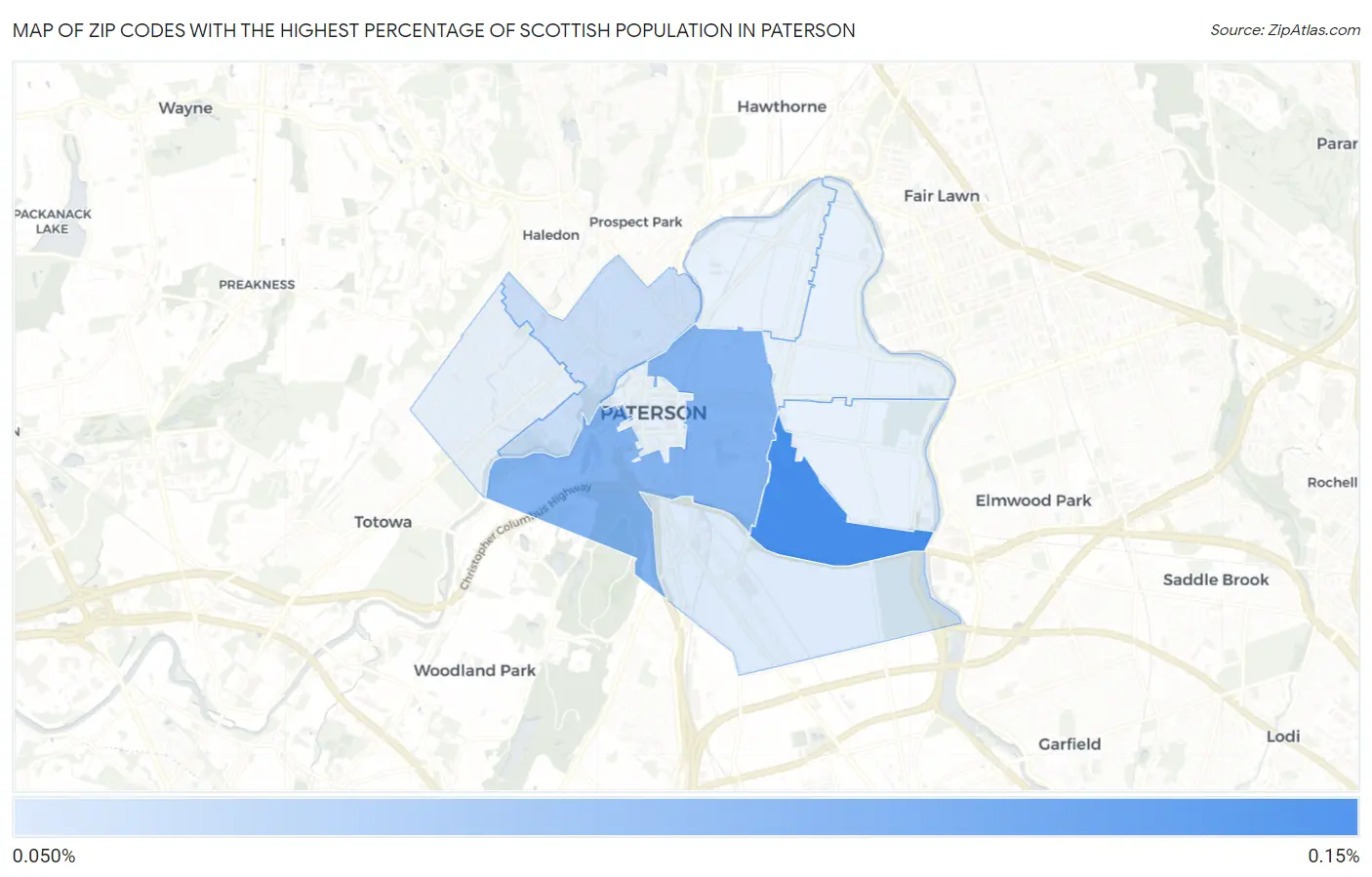 Zip Codes with the Highest Percentage of Scottish Population in Paterson Map