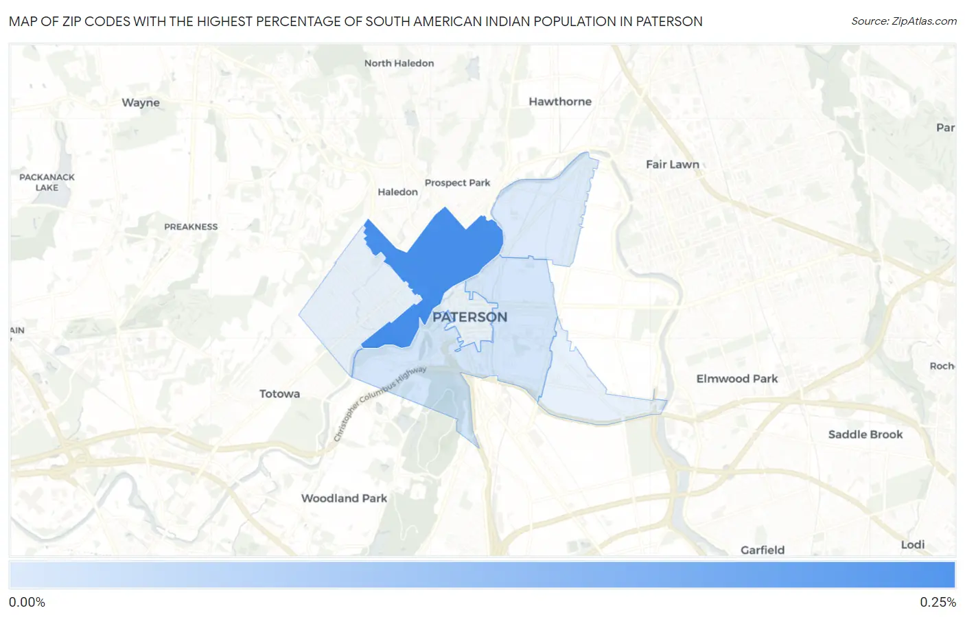 Zip Codes with the Highest Percentage of South American Indian Population in Paterson Map