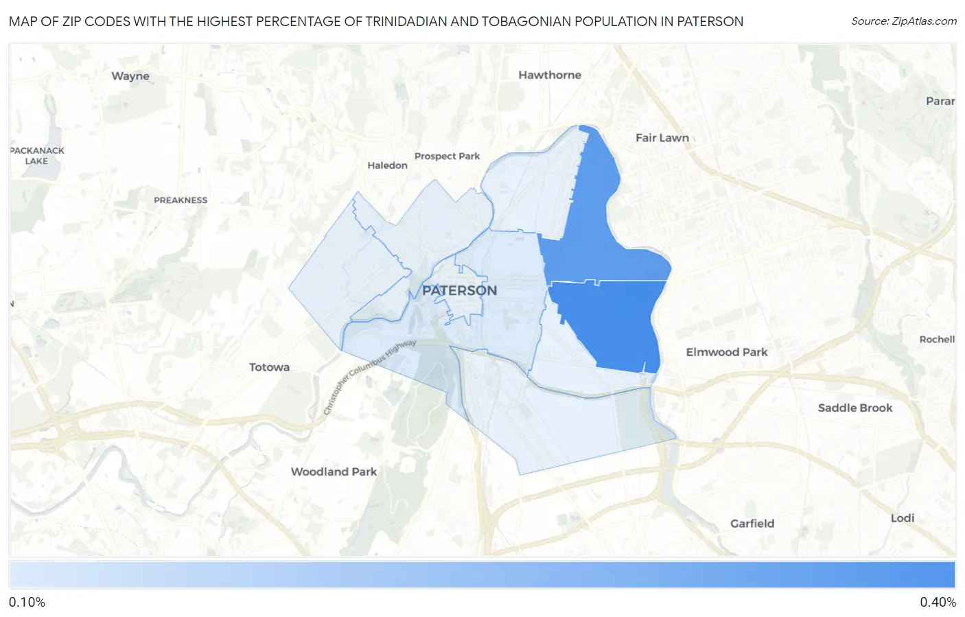 Zip Codes with the Highest Percentage of Trinidadian and Tobagonian Population in Paterson Map
