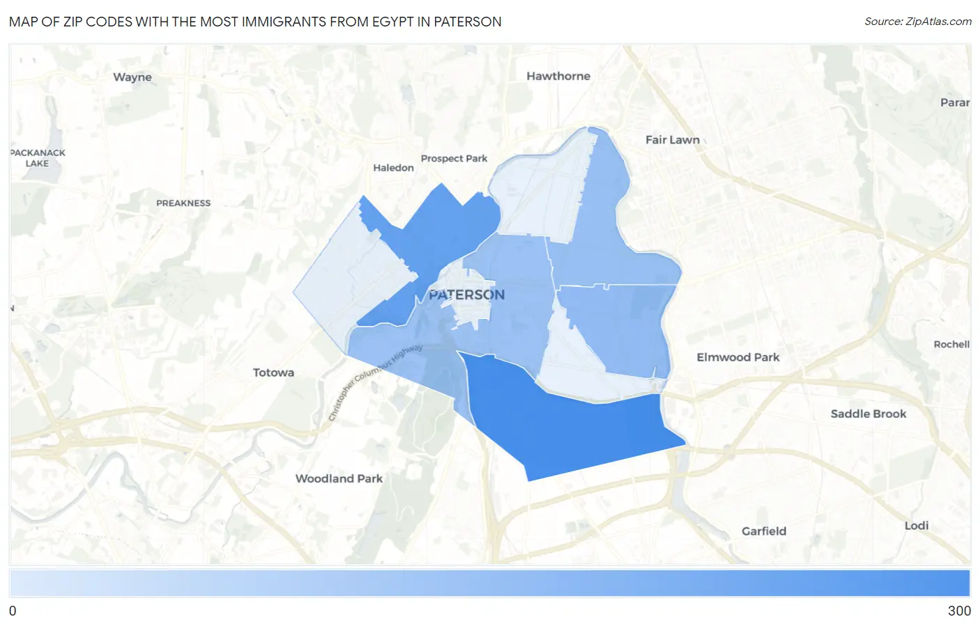 Zip Codes with the Most Immigrants from Egypt in Paterson Map