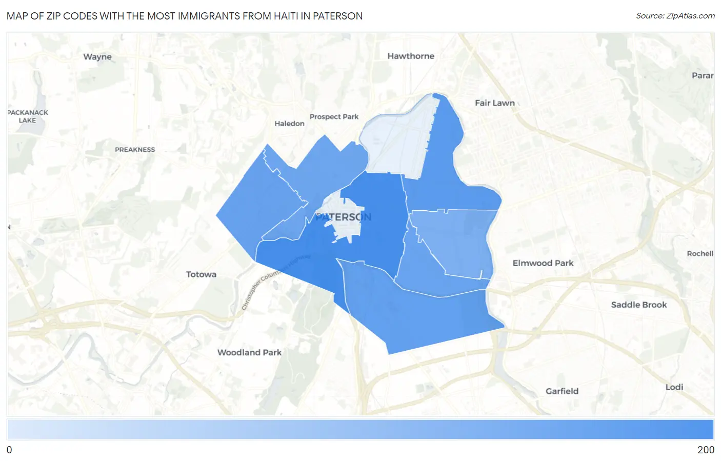 Zip Codes with the Most Immigrants from Haiti in Paterson Map