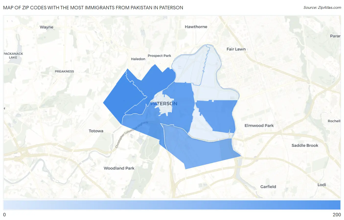 Zip Codes with the Most Immigrants from Pakistan in Paterson Map