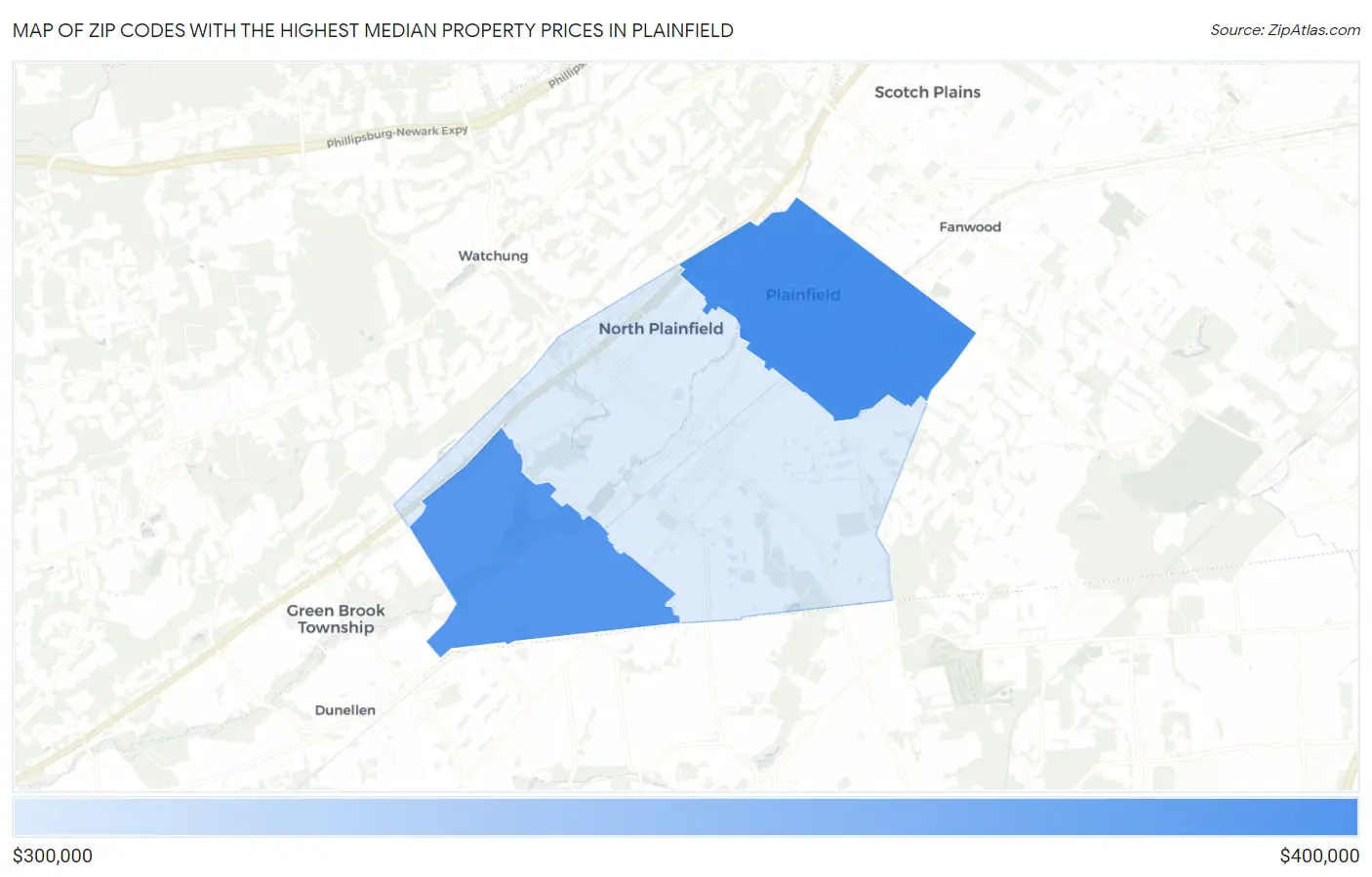Zip Codes with the Highest Median Property Prices in Plainfield Map