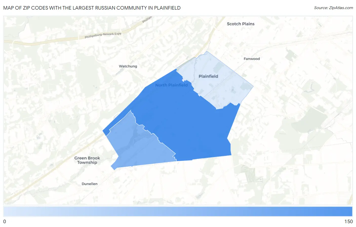 Zip Codes with the Largest Russian Community in Plainfield Map