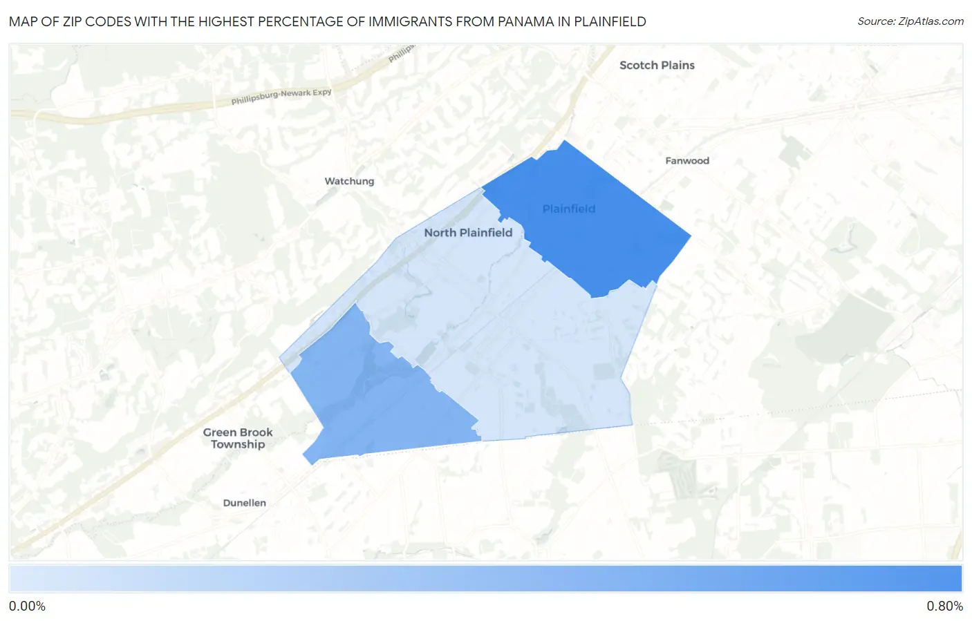 Zip Codes with the Highest Percentage of Immigrants from Panama in Plainfield Map