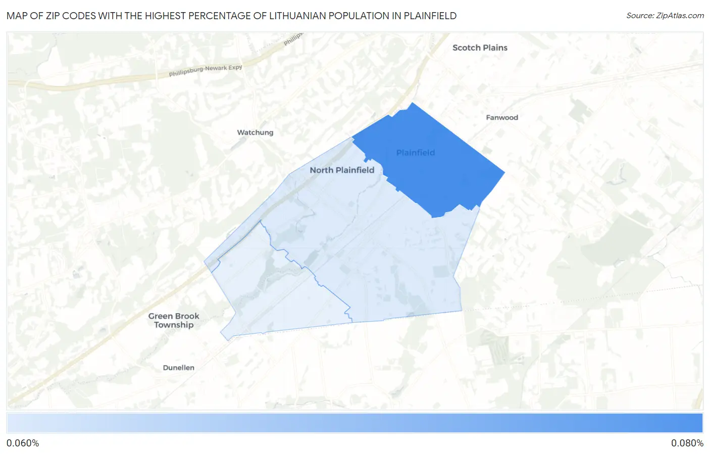 Zip Codes with the Highest Percentage of Lithuanian Population in Plainfield Map